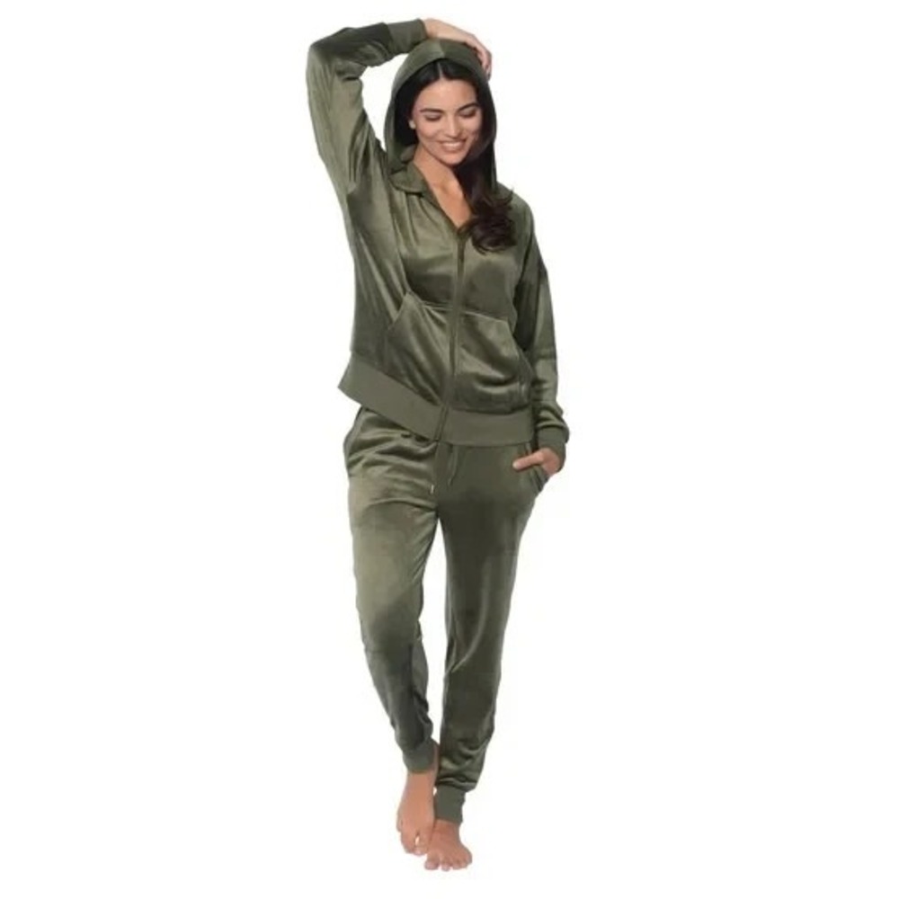 Felina Women's 2- Piece Velour Track Suit Lounge Set, Green, Size: Small